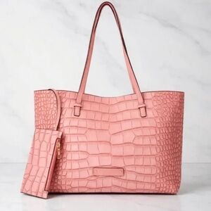 $200 NWT De Vesi Tote De L'amour Pink Crocodile-Embossed Tote Bag